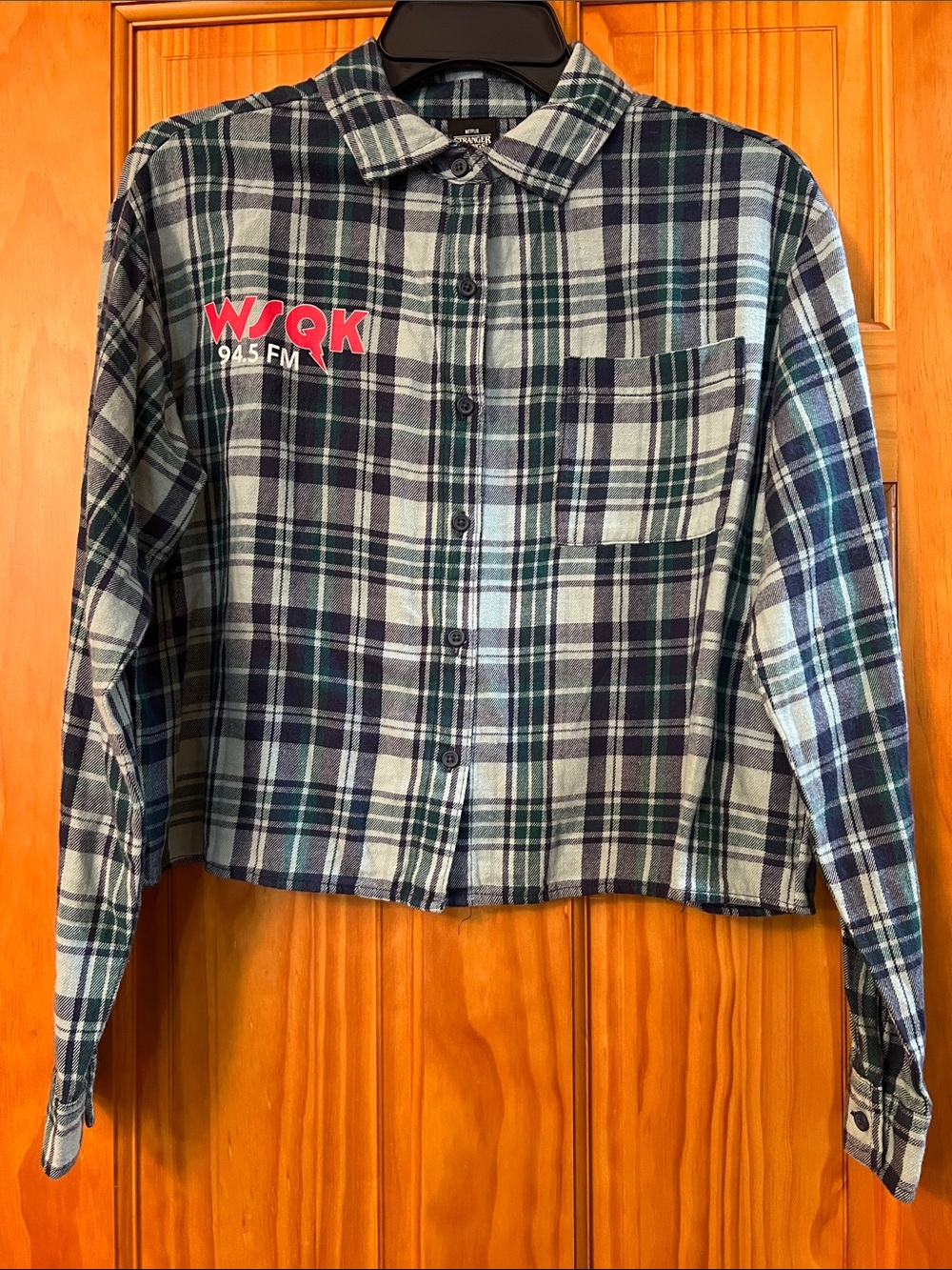 Stranger Things soft flannel plaid Button-Up, dark blue, dark green, light green